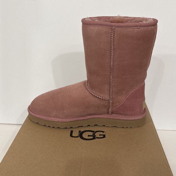 Women's UGG Boots Sz 8 Classic Short Pink Dawn PDW w/ Box Suede Wool Shearling - Picture 13 of 16